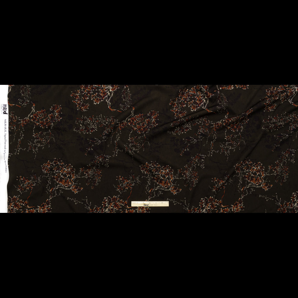 Stretch Polyester Crepe - Brown and Red Trees - Gloomy Garden Print - Mood Exclusive Serengeti Collection