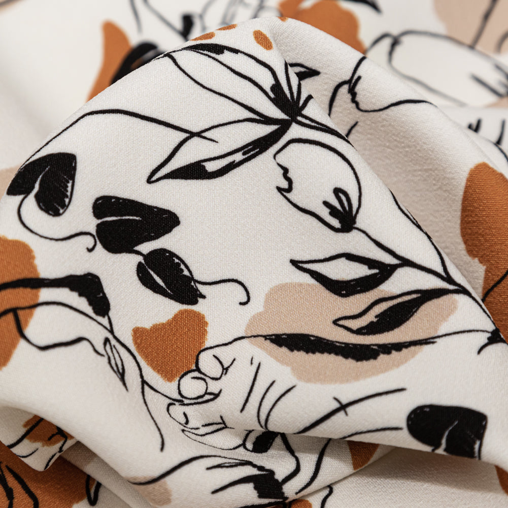 Stretch Polyester Crepe - White Figure Lines - Contoured Personage Print - Mood Exclusive Serengeti Collection