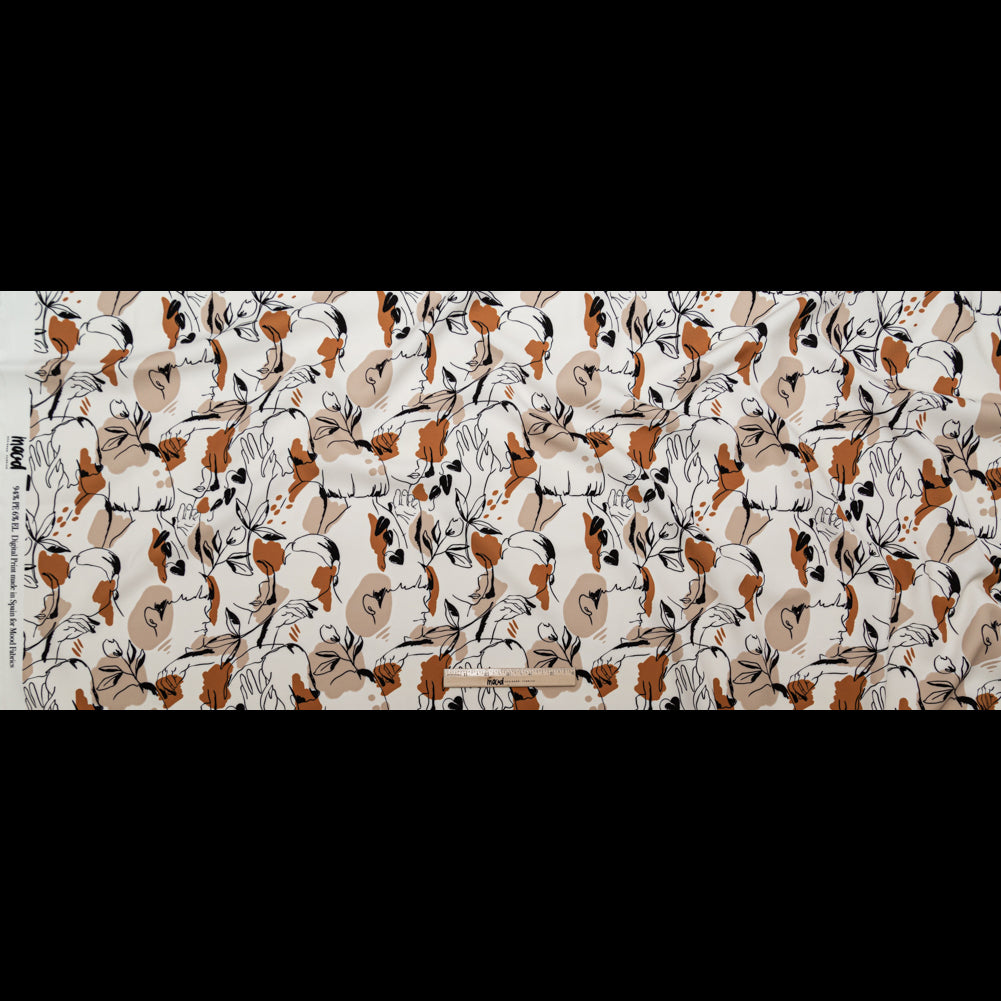 Stretch Polyester Crepe - White Figure Lines - Contoured Personage Print - Mood Exclusive Serengeti Collection
