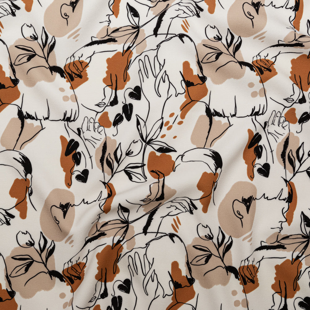 Stretch Polyester Crepe - White Figure Lines - Contoured Personage Print - Mood Exclusive Serengeti Collection