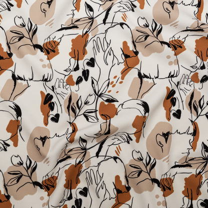 Stretch Polyester Crepe - White Figure Lines - Contoured Personage Print - Mood Exclusive Serengeti Collection