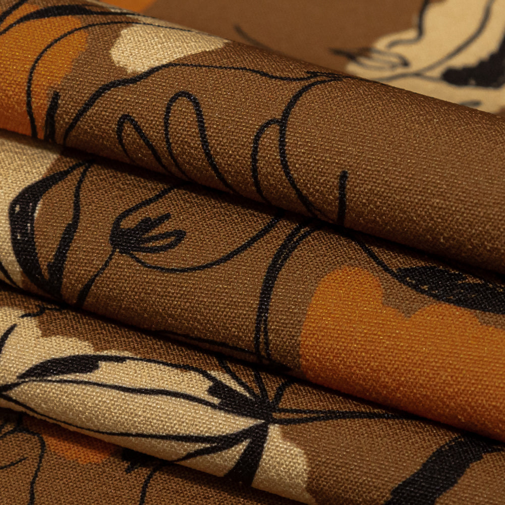 Stretch Polyester Crepe - Brown Figure Lines - Contoured Personage Print - Mood Exclusive Serengeti Collection