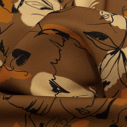 Stretch Polyester Crepe - Brown Figure Lines - Contoured Personage Print - Mood Exclusive Serengeti Collection