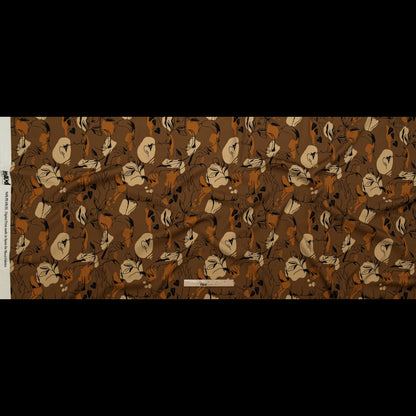 Stretch Polyester Crepe - Brown Figure Lines - Contoured Personage Print - Mood Exclusive Serengeti Collection