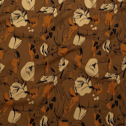 Stretch Polyester Crepe - Brown Figure Lines - Contoured Personage Print - Mood Exclusive Serengeti Collection