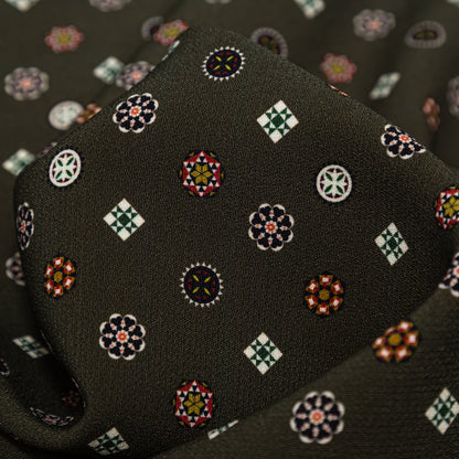 Stretch Polyester Crepe - Olive Green LIttle Medallions - Emblematic Medallions Print - Mood Exclusive Serengeti Collection