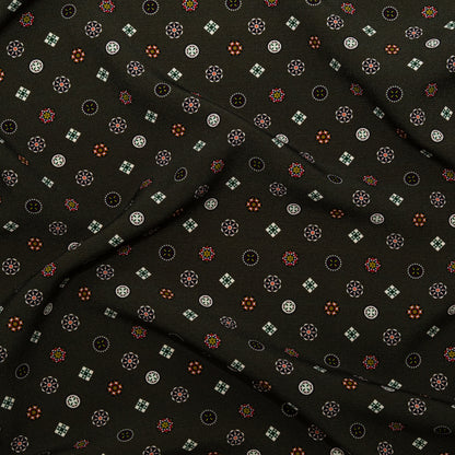Stretch Polyester Crepe - Olive Green LIttle Medallions - Emblematic Medallions Print - Mood Exclusive Serengeti Collection
