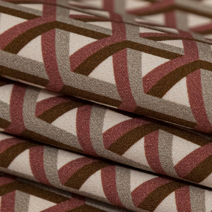 Stretch Cotton Sateen - Maroon Geometric - Isometric Entanglement Print - Mood Exclusive Serengeti Collection