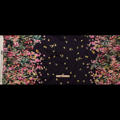 Stretch Cotton Sateen - Navy Floral Border - Blooming Upwards Print - Mood Exclusive Serengeti Collection