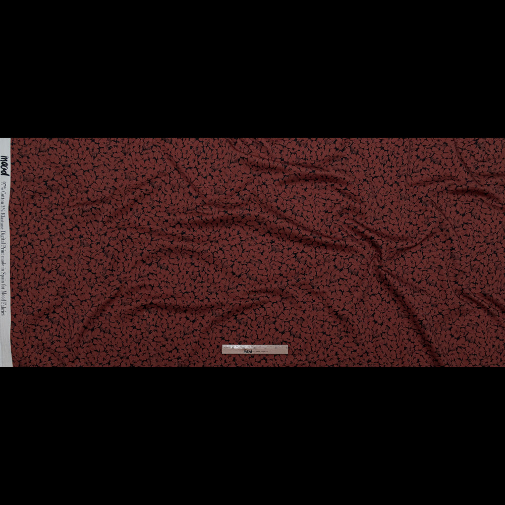 Satén de algodón elástico - Estampado floral color óxido - Estampado Poppy Paradise - Colección exclusiva Serengeti de Mood