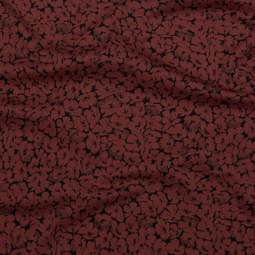 Stretch Cotton Sateen - Rust Floral - Poppy Paradise Print - Mood Exclusive Serengeti Collection