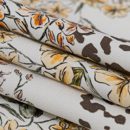 Stretch Cotton Sateen - White Floral - Blossoms Adrift Print - Mood Exclusive Serengeti Collection