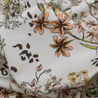 Stretch Cotton Sateen - White Floral - Blossoms Adrift Print - Mood Exclusive Serengeti Collection