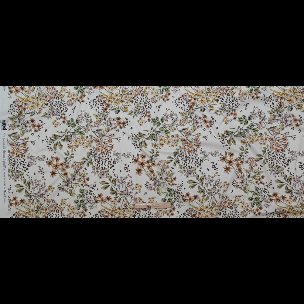 Stretch Cotton Sateen - White Floral - Blossoms Adrift Print - Mood Exclusive Serengeti Collection