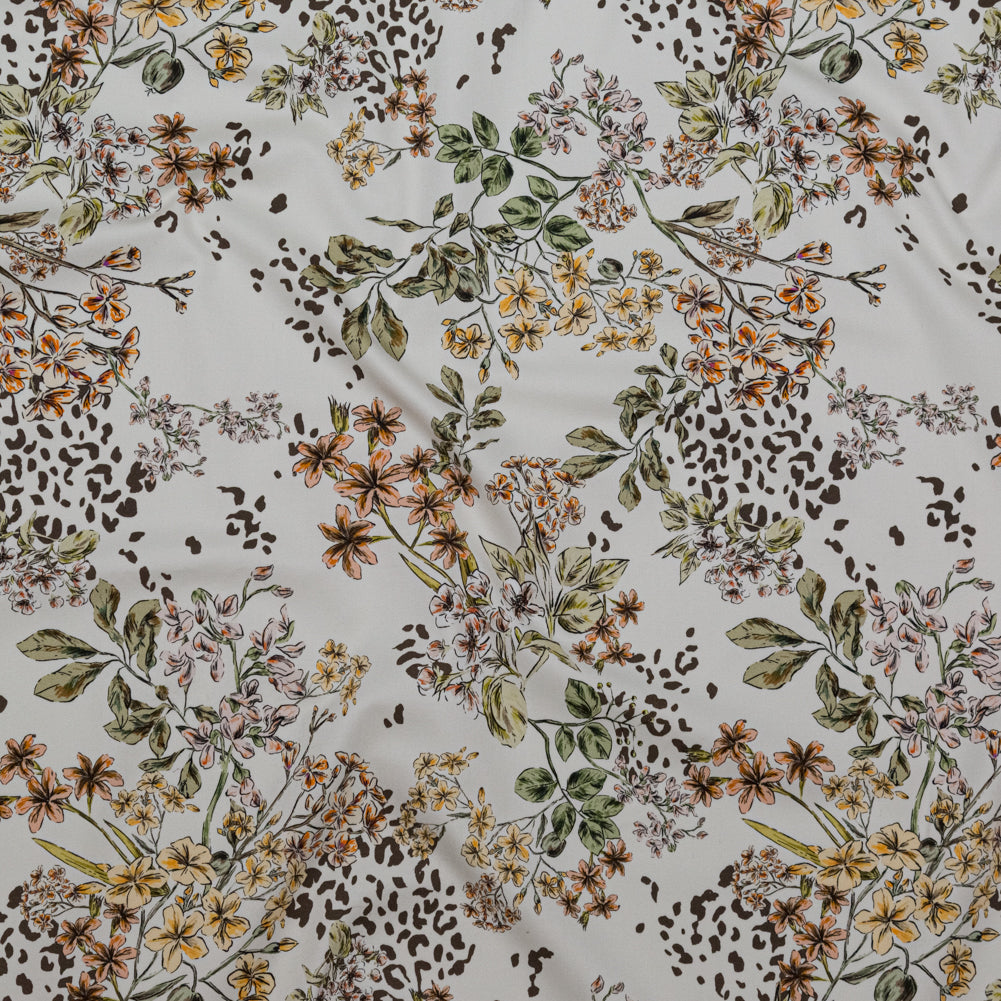 Stretch Cotton Sateen - White Floral - Blossoms Adrift Print - Mood Exclusive Serengeti Collection
