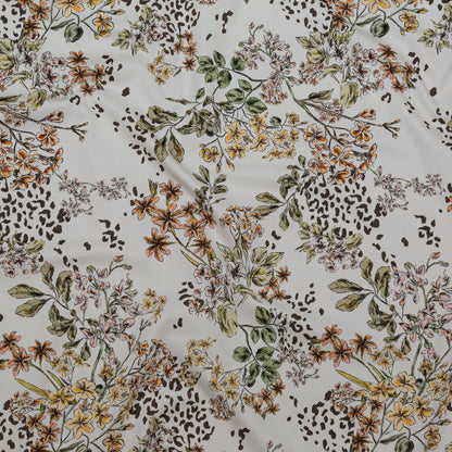 Stretch Cotton Sateen - White Floral - Blossoms Adrift Print - Mood Exclusive Serengeti Collection