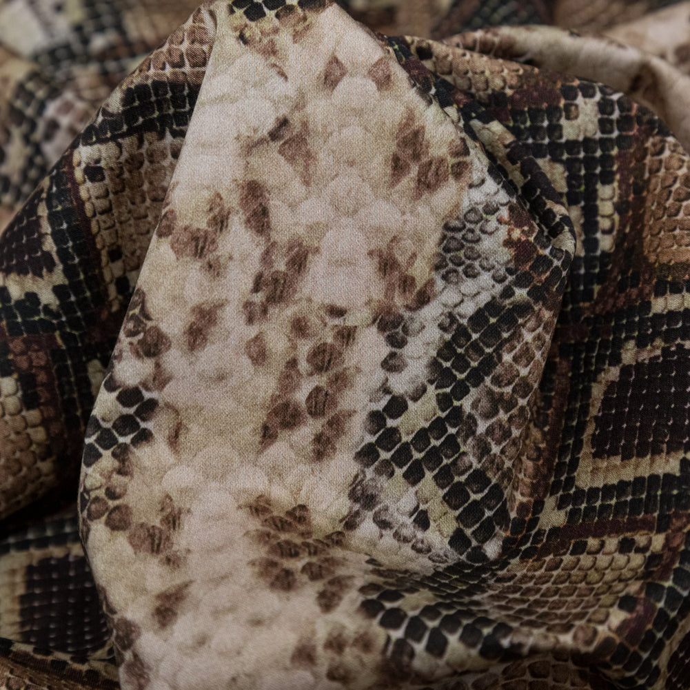 Stretch Cotton Sateen - Black and Beige Snakeskin - Slithering Sophistication Print - Mood Exclusive Serengeti Collection - Detail