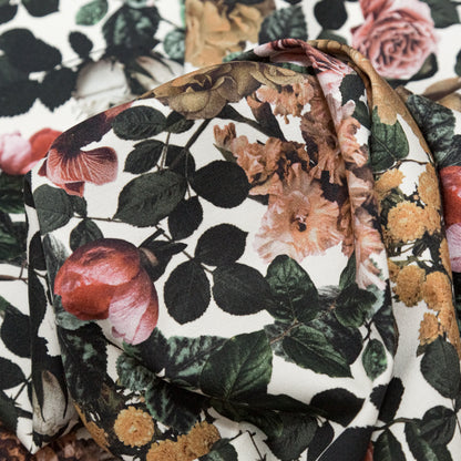 Stretch Cotton Sateen - White and Green Floral - Ethereal Verdure Print - Mood Exclusive Serengeti Collection