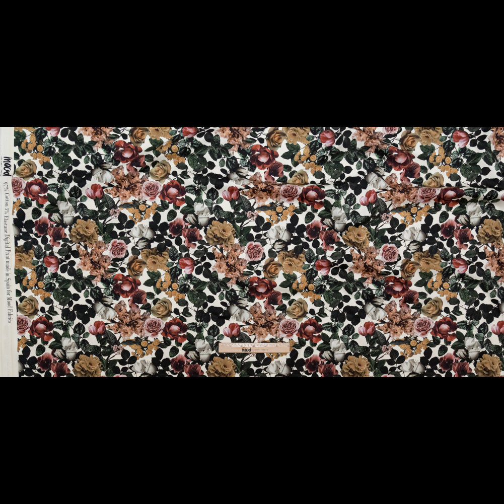 Stretch Cotton Sateen - White and Green Floral - Ethereal Verdure Print - Mood Exclusive Serengeti Collection