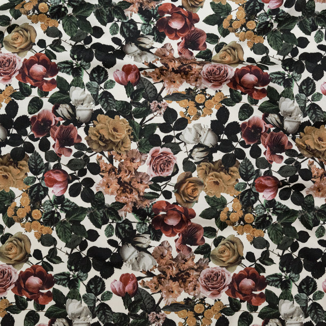 Stretch Cotton Sateen - White and Green Floral - Ethereal Verdure Print - Mood Exclusive Serengeti Collection