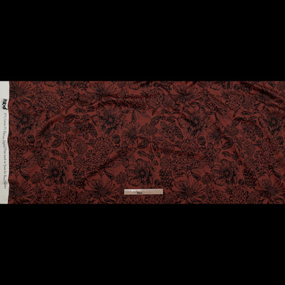 Satén de algodón elástico - Estampado floral marrón y negro - Estampado floral efímero - Colección exclusiva Serengeti de Mood