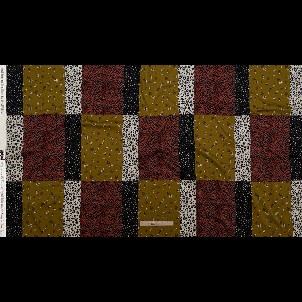 Stretch Cotton Sateen - Yellow, Red and Black Patchwork - Tiled Coalescence Print - Mood Exclusive Serengeti Collection