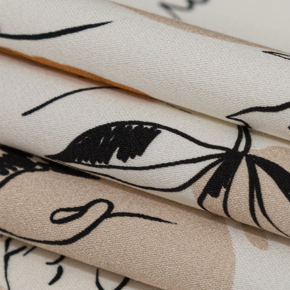 Stretch Cotton Sateen - White Figure Lines - Contoured Personage Print - Mood Exclusive Serengeti Collection