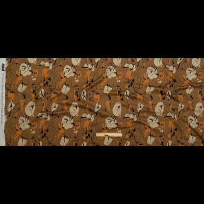 Stretch Cotton Sateen - Brown Figure Lines - Contoured Personage Print - Mood Exclusive Serengeti Collection