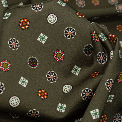 Stretch Cotton Sateen - Olive Green LIttle Medallions - Emblematic Medallions Print - Mood Exclusive Serengeti Collection