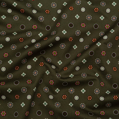 Stretch Cotton Sateen - Olive Green LIttle Medallions - Emblematic Medallions Print - Mood Exclusive Serengeti Collection