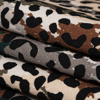 Stretch Cotton Sateen - Green and Brown Animal Spots - Guerrilla Safari Print - Mood Exclusive Serengeti Collection