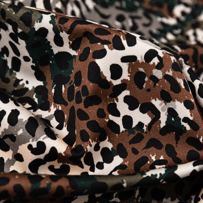 Stretch Cotton Sateen - Green and Brown Animal Spots - Guerrilla Safari Print - Mood Exclusive Serengeti Collection