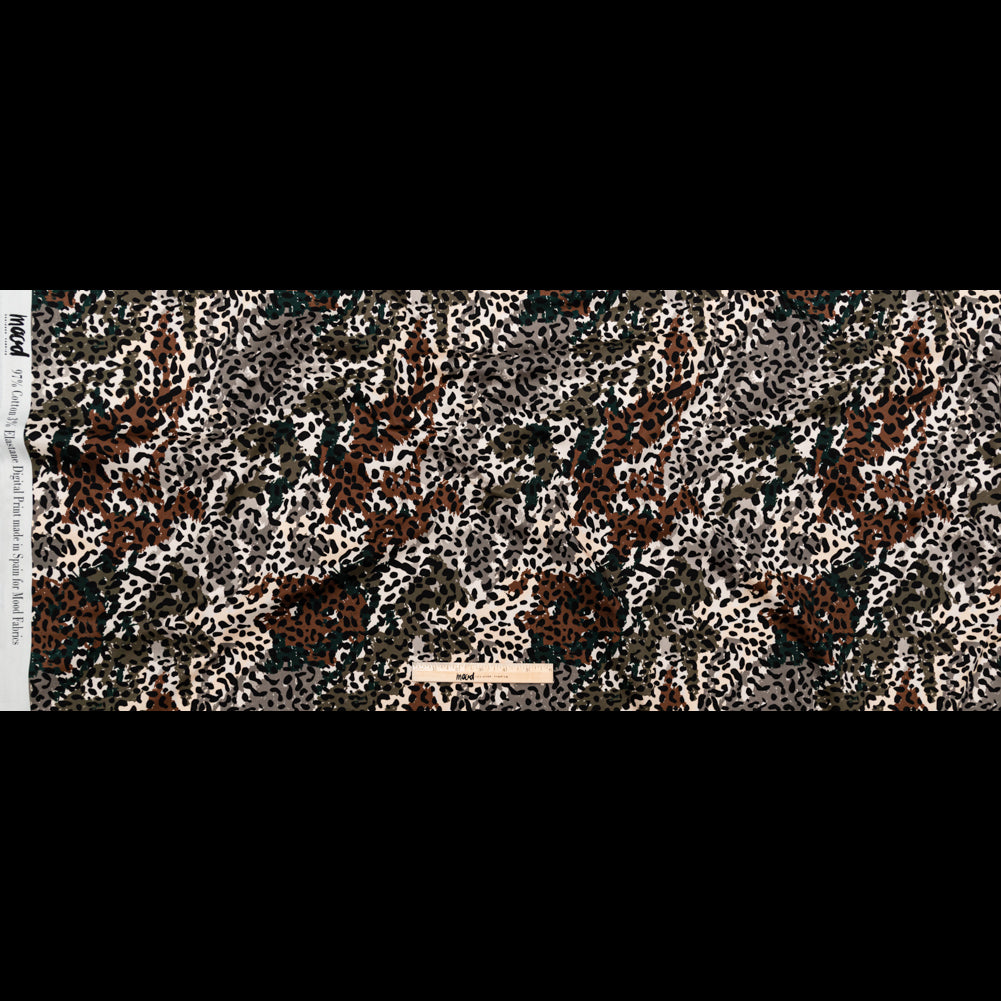 Stretch Cotton Sateen - Green and Brown Animal Spots - Guerrilla Safari Print - Mood Exclusive Serengeti Collection
