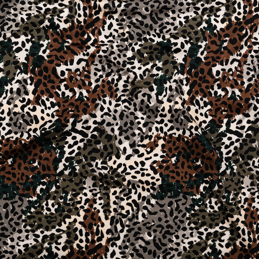 Stretch Cotton Sateen - Green and Brown Animal Spots - Guerrilla Safari Print - Mood Exclusive Serengeti Collection