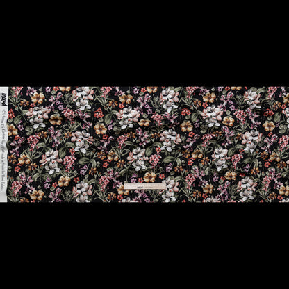 Stretch Cotton Sateen - Black Flowers - Floral Overflow Print - Mood Exclusive Serengeti Collection