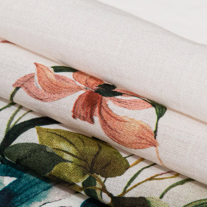 Cotton Voile - White and Green Floral Border - Frolicking Florescence Print - Mood Exclusive Serengeti Collection