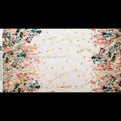 Cotton Voile - White Floral Border - Blooming Upwards Print - Mood Exclusive Serengeti Collection