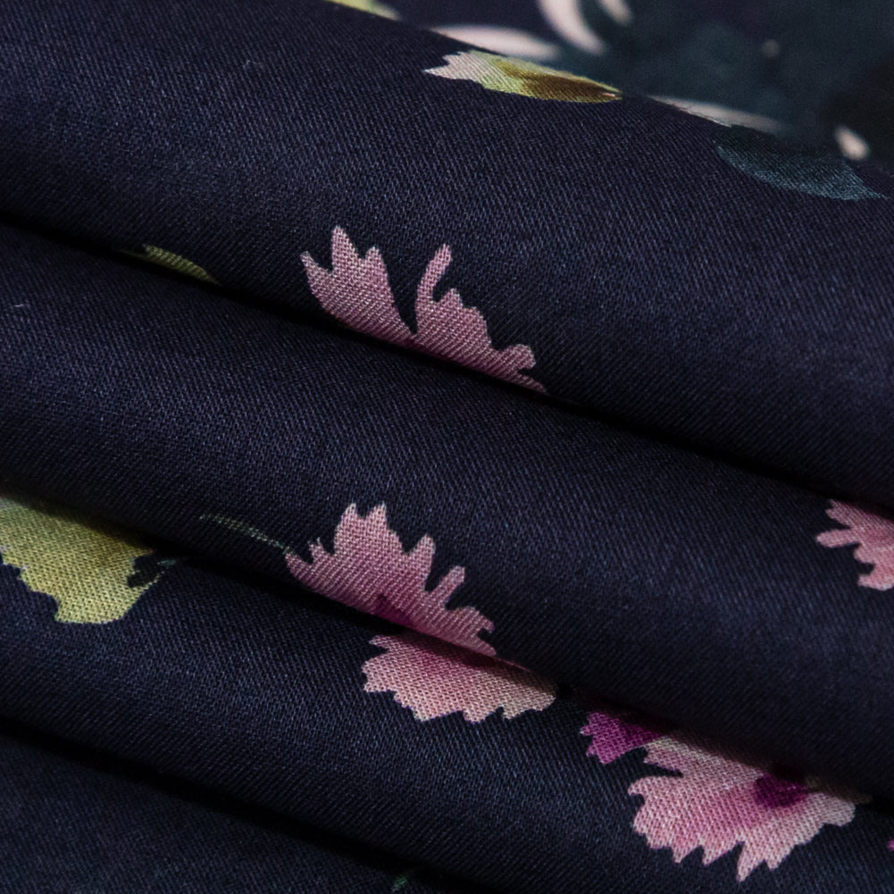 Cotton Voile - Navy Floral Border - Blooming Upwards Print - Mood Exclusive Serengeti Collection