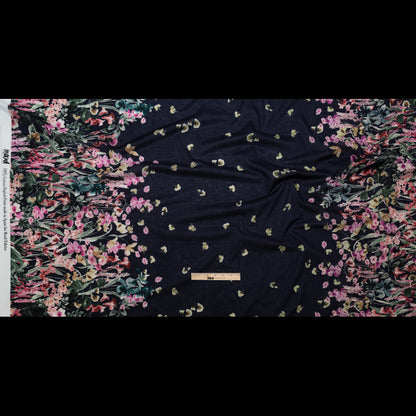 Cotton Voile - Navy Floral Border - Blooming Upwards Print - Mood Exclusive Serengeti Collection