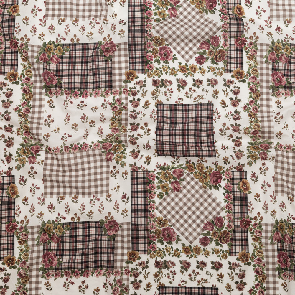 Cotton Voile - Plaid and Floral Patchwork - Peony Picnic Print - Mood Exclusive Serengeti Collection