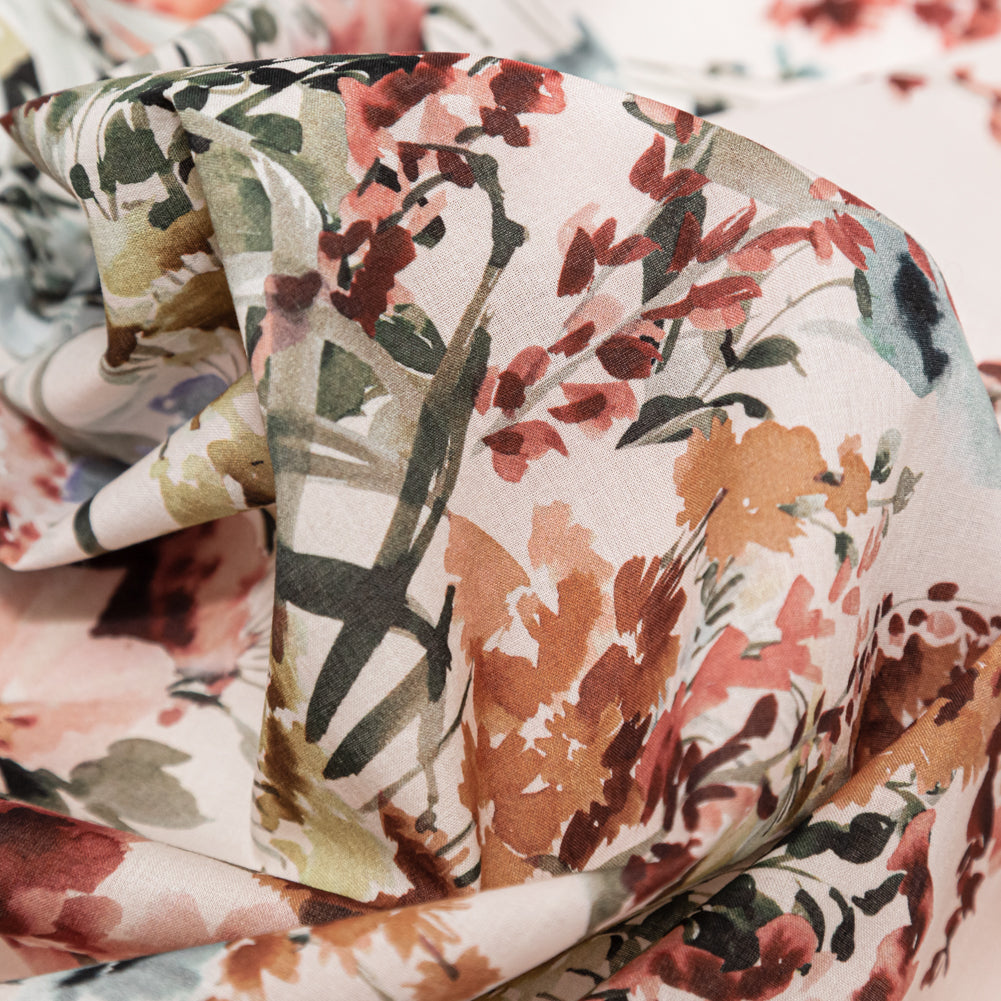 Cotton Voile - Pink and Blue Floral Border - Floral Fantasia Print - Mood Exclusive Serengeti Collection