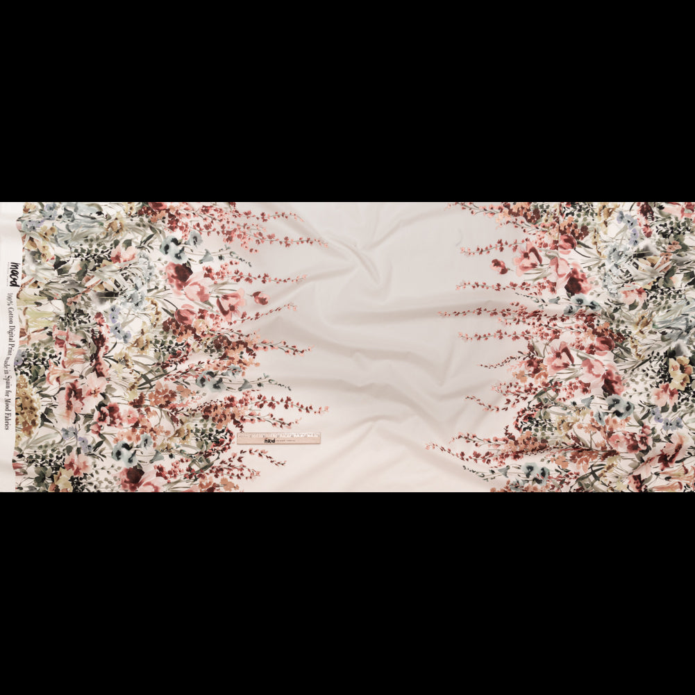 Cotton Voile - Pink and Blue Floral Border - Floral Fantasia Print - Mood Exclusive Serengeti Collection