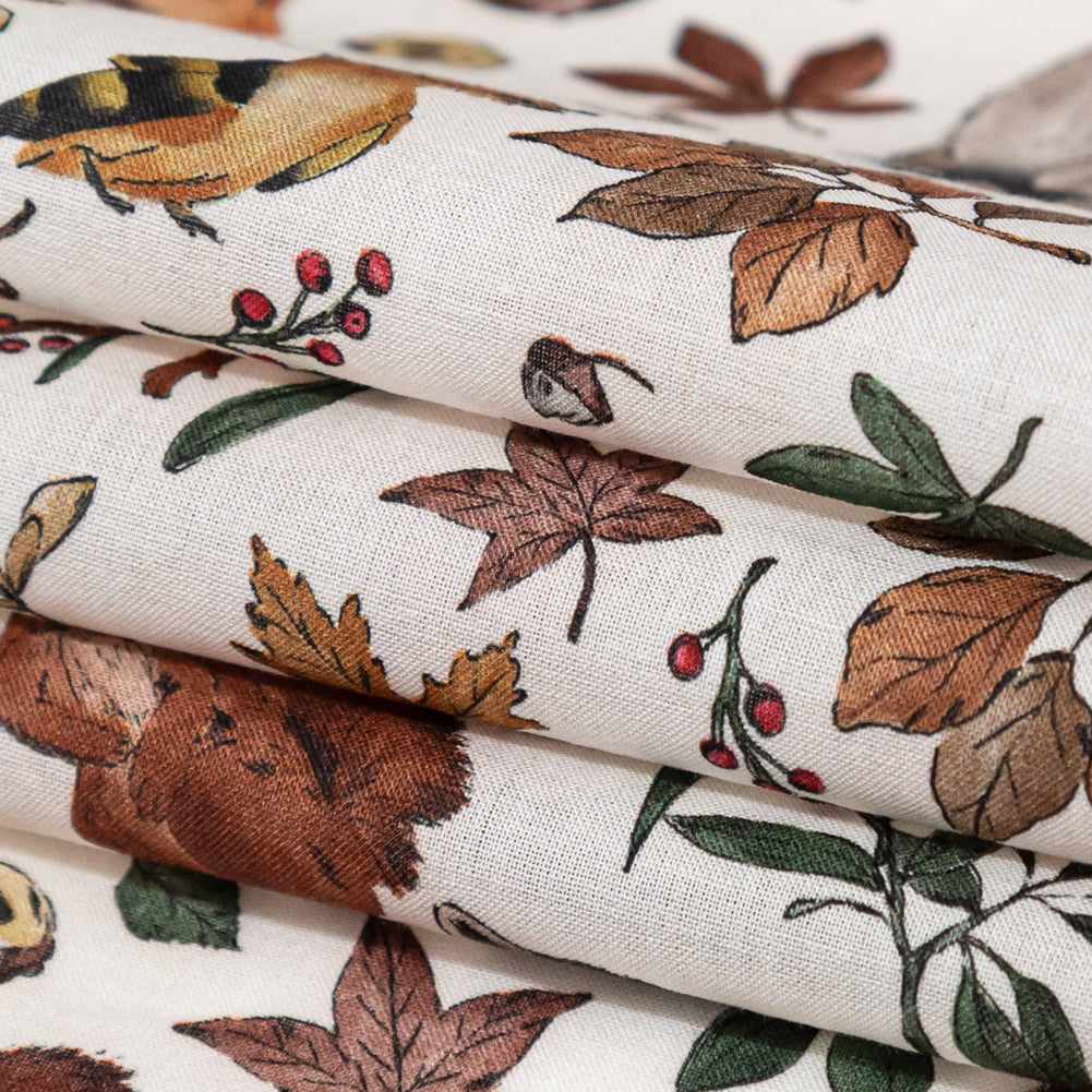 Cotton Voile - White Wildlife and Floral - Hoopoe Hoopla Print - Mood Exclusive Serengeti Collection