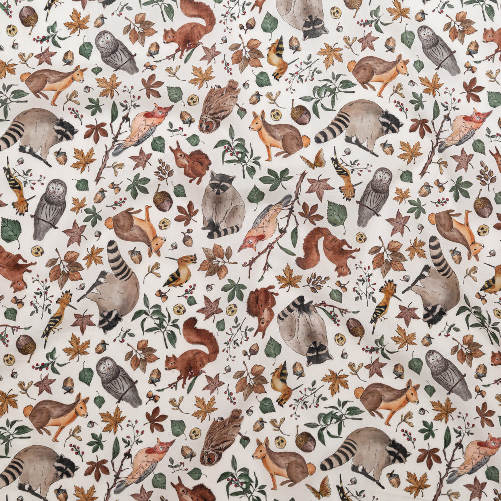 Cotton Voile - White Wildlife and Floral - Hoopoe Hoopla Print - Mood Exclusive Serengeti Collection
