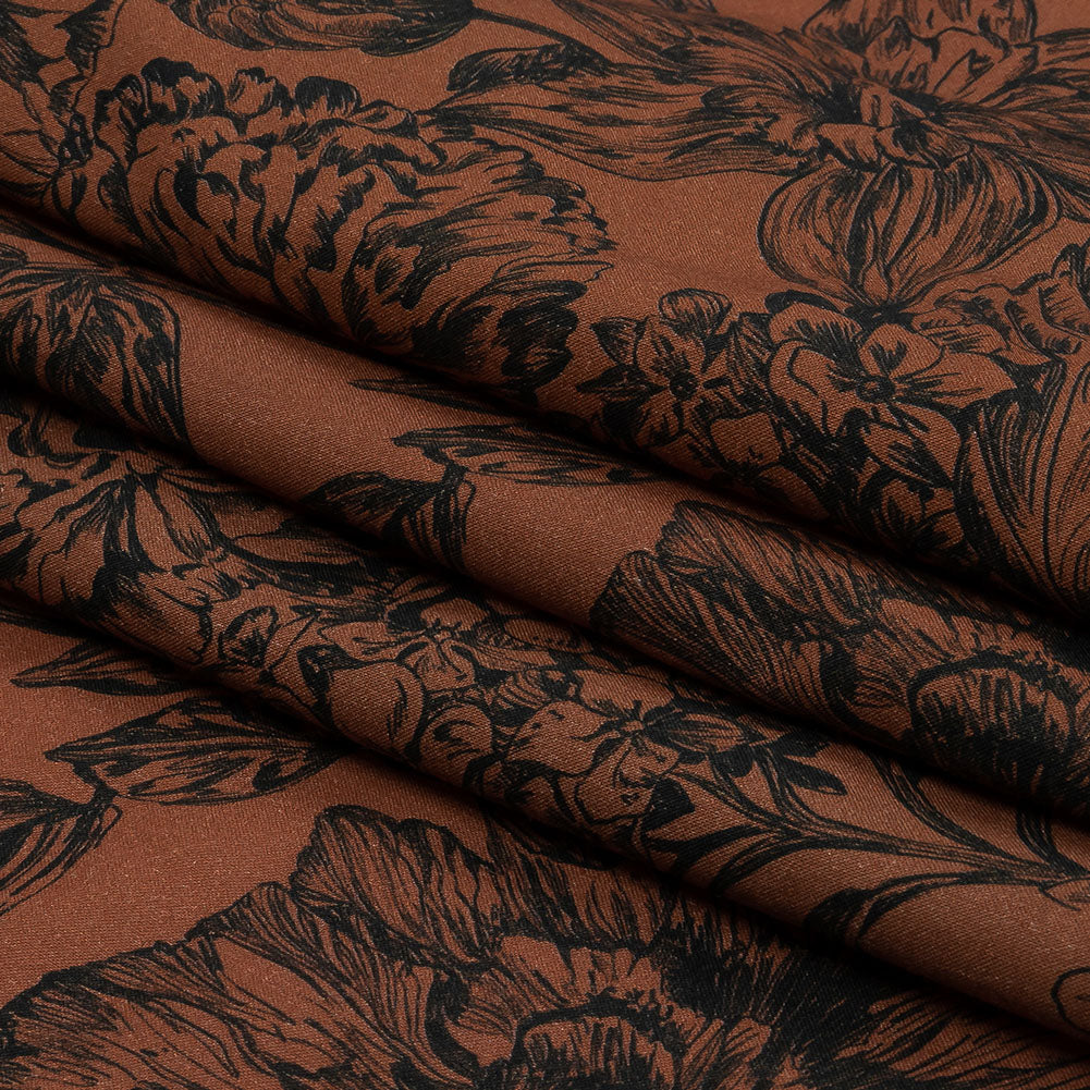 Voile de algodón - Estampado floral marrón y negro - Estampado floral efímero - Colección exclusiva Serengeti de Mood