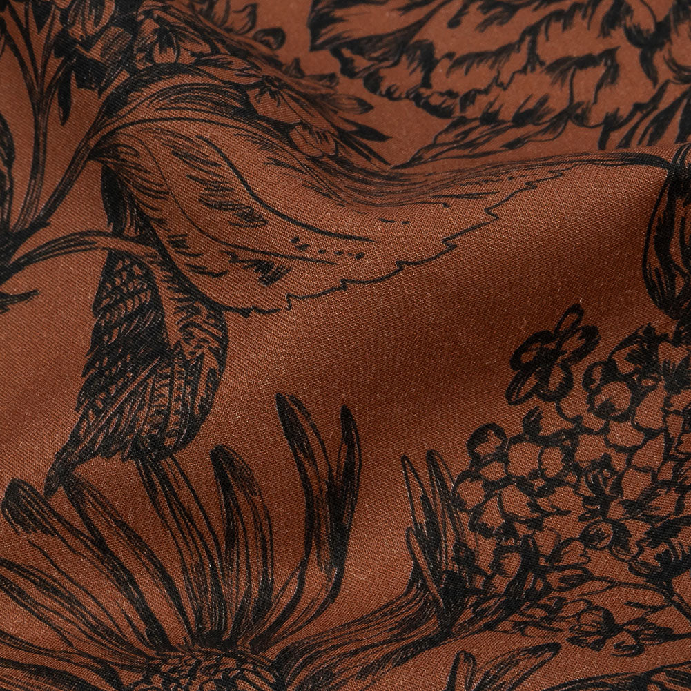 Voile de algodón - Estampado floral marrón y negro - Estampado floral efímero - Colección exclusiva Serengeti de Mood