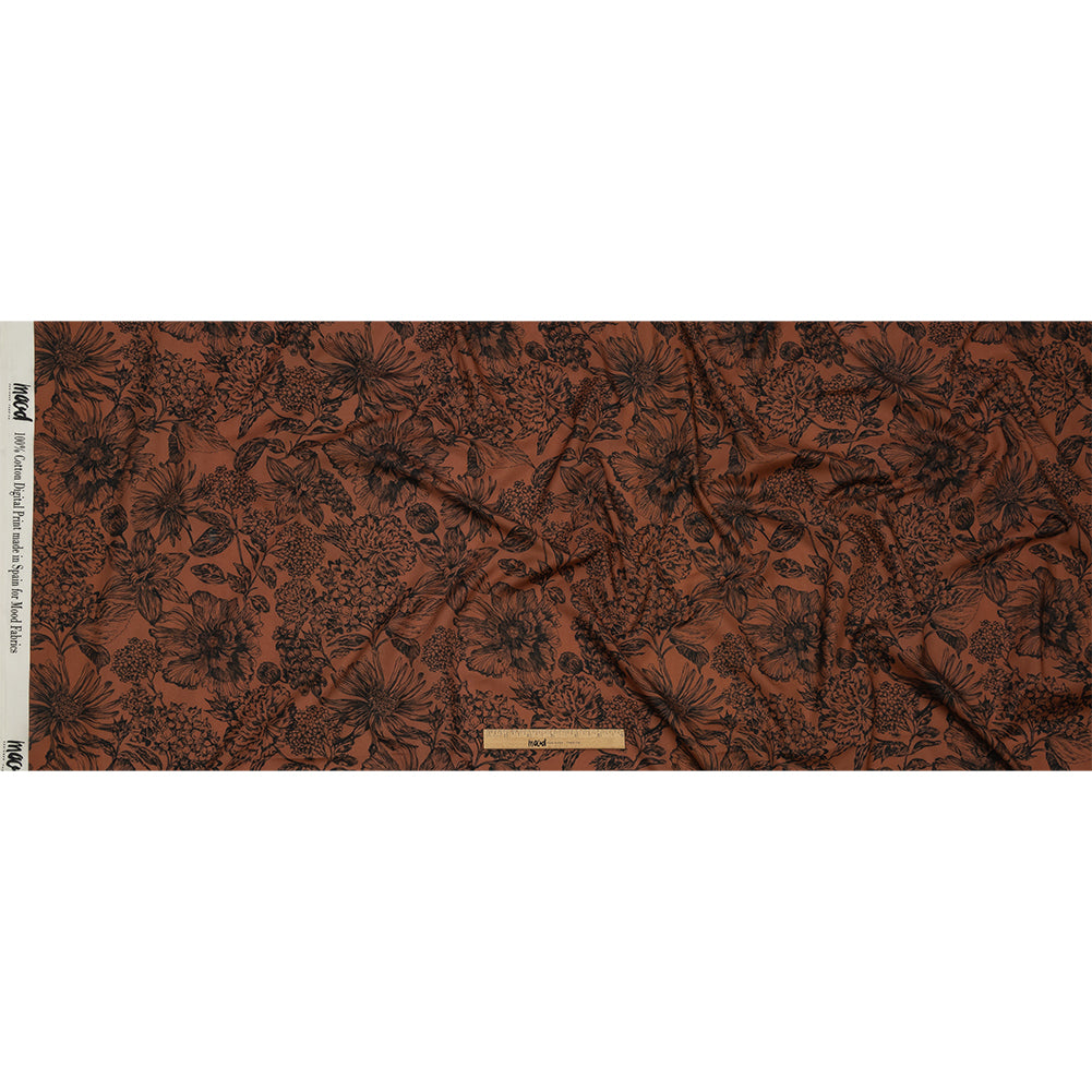 Voile de algodón - Estampado floral marrón y negro - Estampado floral efímero - Colección exclusiva Serengeti de Mood