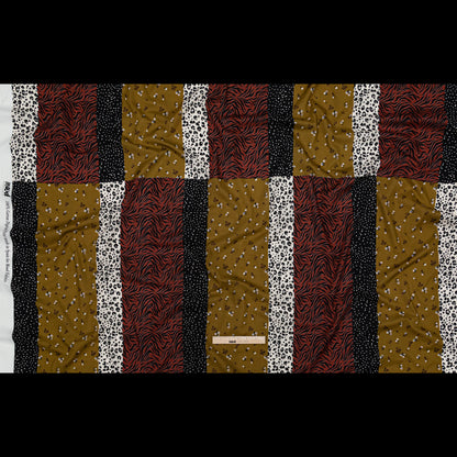 Cotton Voile - Yellow, Red and Black Patchwork - Tiled Coalescence Print - Mood Exclusive Serengeti Collection