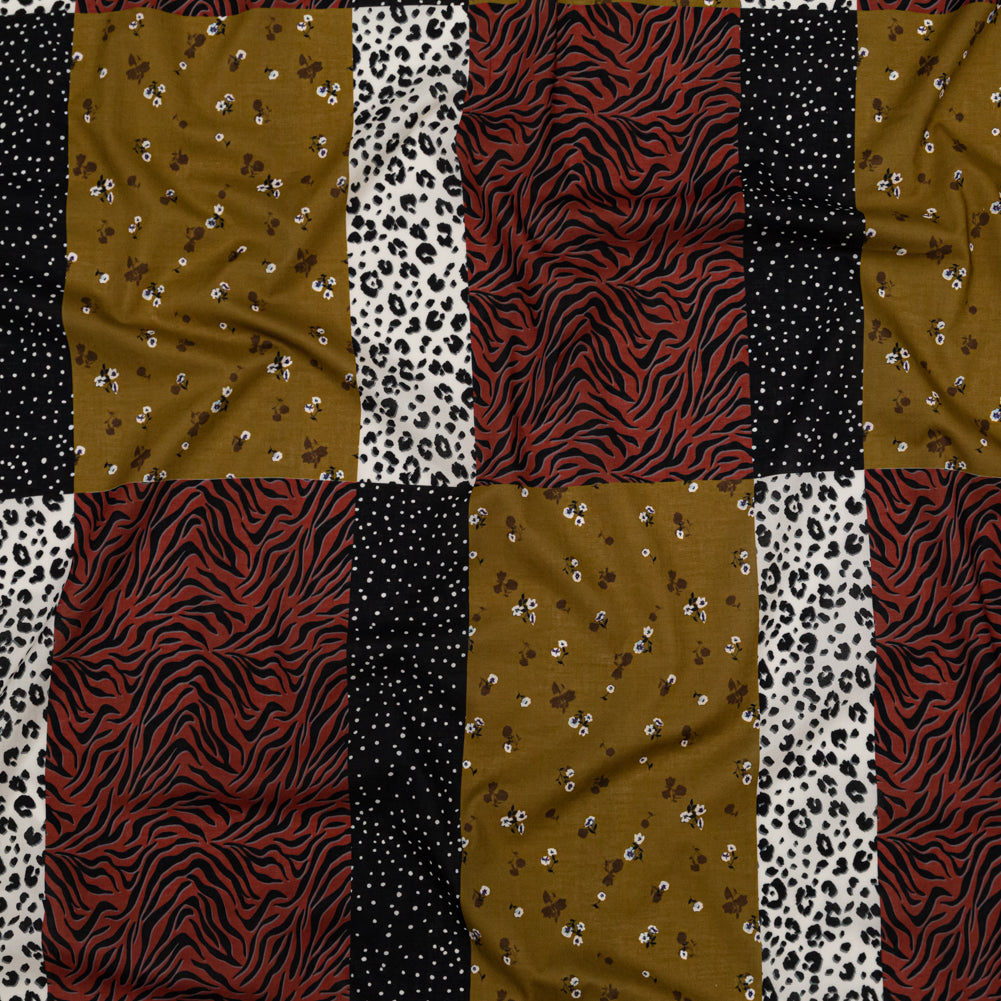 Cotton Voile - Yellow, Red and Black Patchwork - Tiled Coalescence Print - Mood Exclusive Serengeti Collection