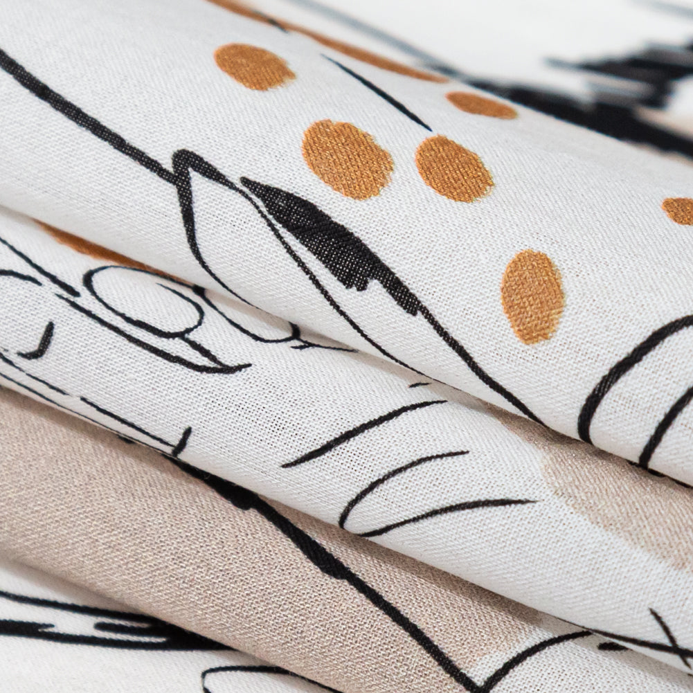 Cotton Voile - White Figure Lines - Contoured Personage Print - Mood Exclusive Serengeti Collection